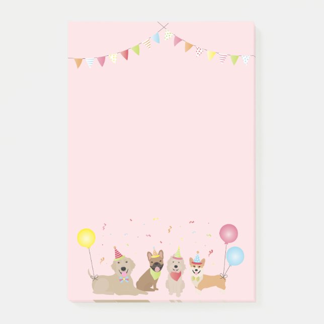 Happy Birthday Hund Party Post-it Klebezettel (Vorderseite)