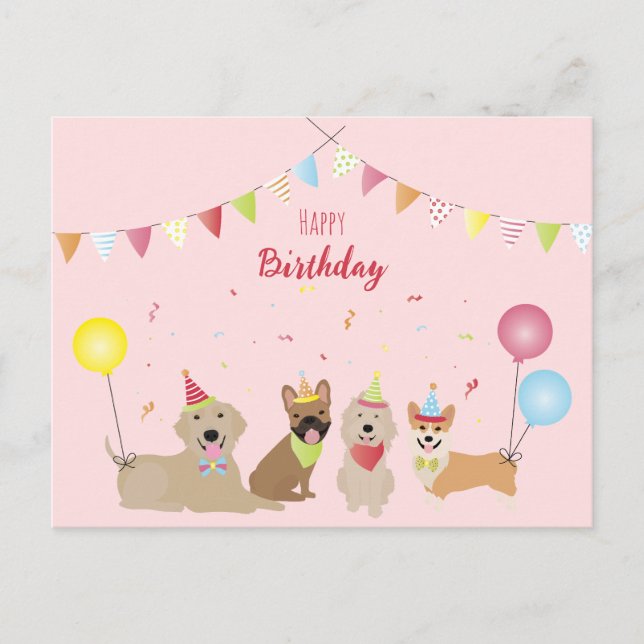 Happy Birthday Hund Party Postkarte (Vorderseite)