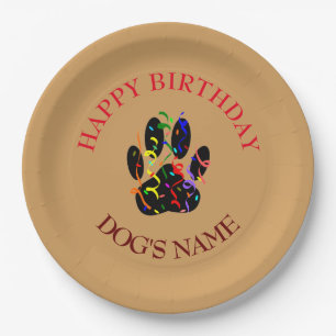 Happy Birthday Hund Paw Confetti Pappteller