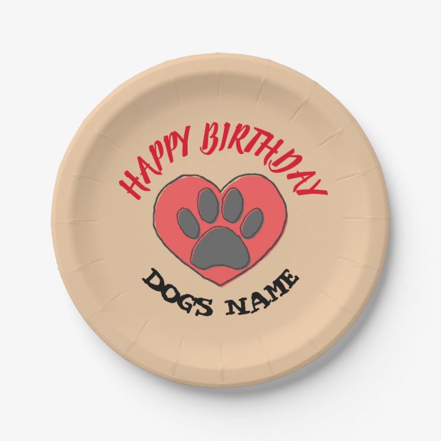 Happy Birthday Hund Paw Zeichnend Pappteller (Vorderseite)