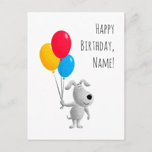 Happy Birthday Hund Welpe Balloons Postkarte