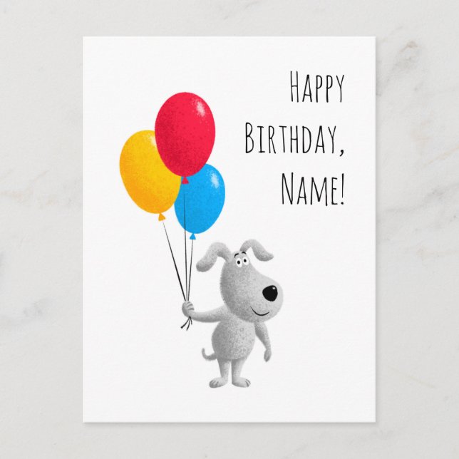 Happy Birthday Hund Welpe Balloons Postkarte (Vorderseite)