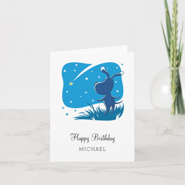 Happy Birthday Hund Welpe Shooting Star Starlit Sk Karte (Vorderseite)