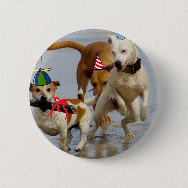 Happy Birthday Hunde Button (Vorderseite)