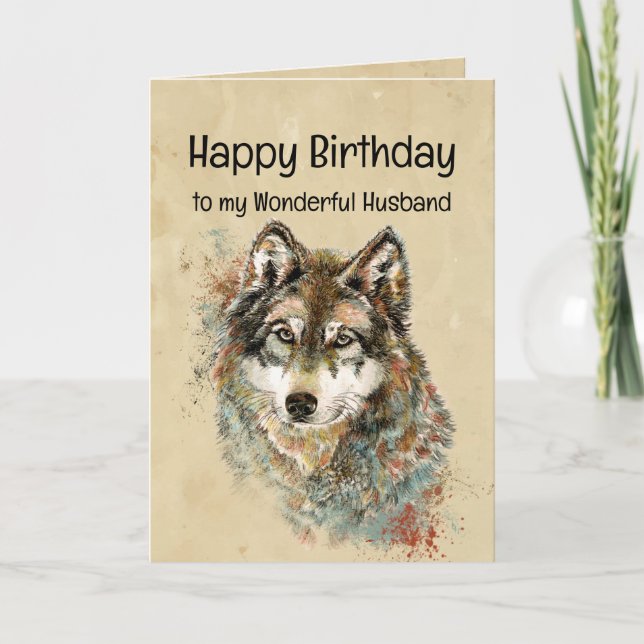 Happy Birthday Husband Wolf, Wolves Karte (Vorderseite)