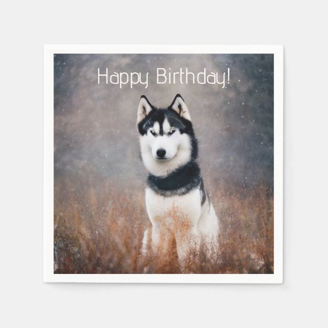 Happy Birthday Husky Serviette (Vorderseite)
