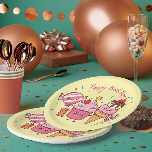 Happy Birthday Ice Cream & Sweets – Fun Cartoon De Pappteller (Multi)
