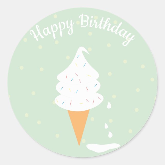Happy Birthday Ice Creme Cone Sprinkles Polka Dots Runder Aufkleber (Vorderseite)