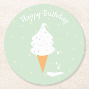 Happy Birthday Ice Creme Cone Sprinkles Polka Dots Runder Pappuntersetzer