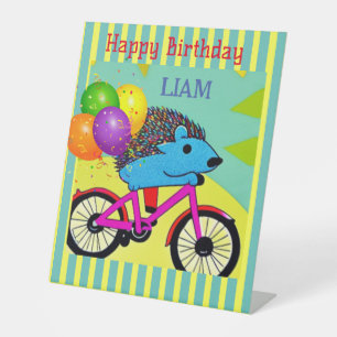 Happy Birthday Igel Reiten Bicycle Balloons Sockelschild