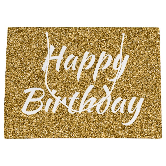 Happy Birthday Imitate Gold Glitzer Große Geschenktüte (Vorderseite)