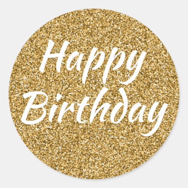 Happy Birthday Imitate Gold Glitzer Runder Aufkleber (Vorderseite)