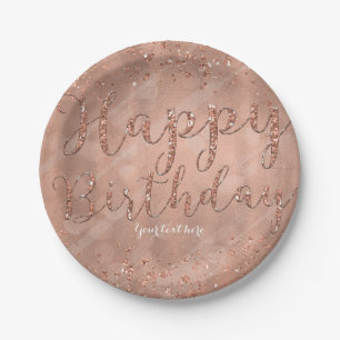 Happy Birthday Imitats Rose Gold Glitzer Glam Part Pappteller