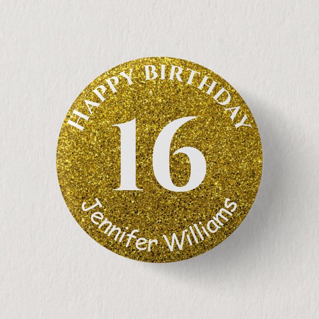 Happy Birthday Individuelle Name Age Year Gold Gli Button (Vorderseite)