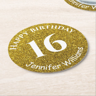 Happy Birthday Individuelle Name Age Year Gold Gli Runder Pappuntersetzer