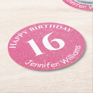 Happy Birthday Individuelle Name Age Year Pink Gli Runder Pappuntersetzer