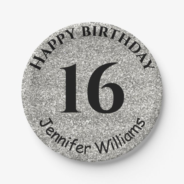 Happy Birthday Individuelle Name Age Year Silver G Pappteller (Vorderseite)