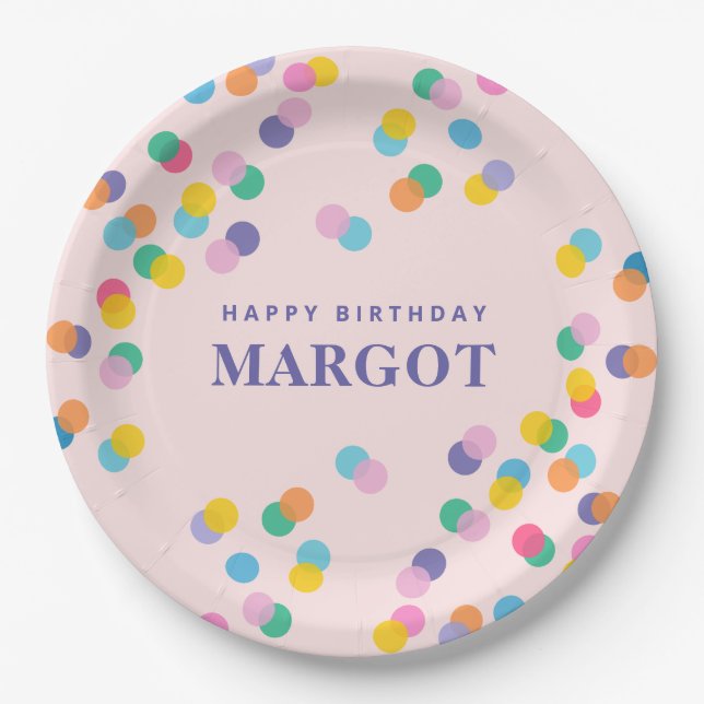 Happy Birthday Individuelle Name Confetti Blush Pi Pappteller (Vorderseite)