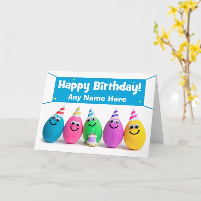 Happy Birthday Individuelle Name Egg Spaß Karte (Gelbe Blume)