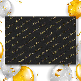 Happy Birthday Individuelle Name Elegantes Schwarz Seidenpapier