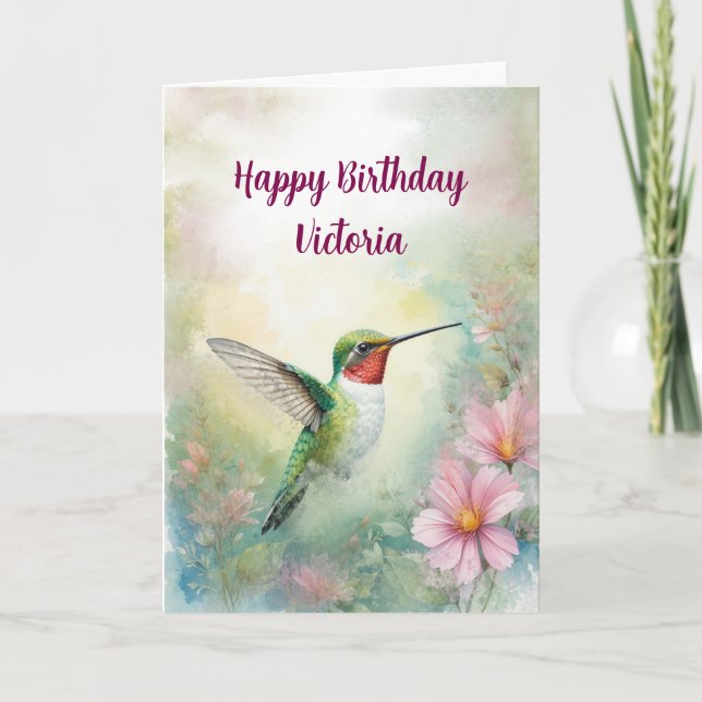 Happy Birthday Individuelle Name Hummingbird Bird  Karte (Vorderseite)