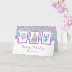 Happy Birthday Individuelle Name Moderne Lila und  Karte