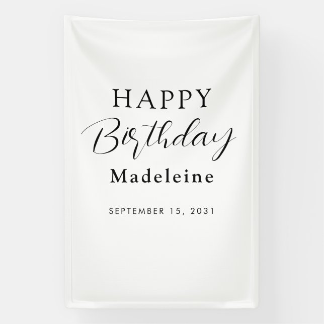 Happy Birthday Individuelle Name Schwarz-weiß Banner (Vertikal)