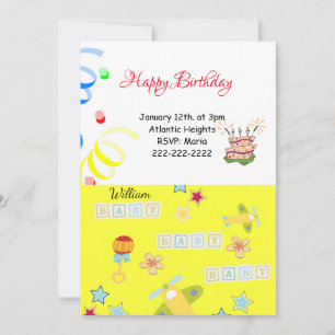 Happy Birthday Invitation Airplane Yellow Baby Einladung