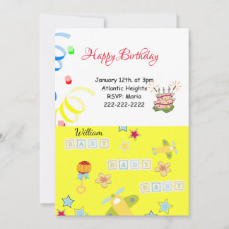 Happy Birthday Invitation Airplane Yellow Baby Einladung
