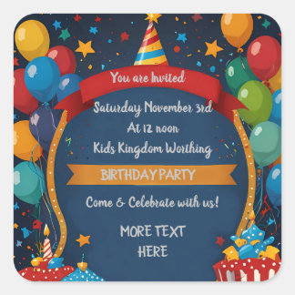 Happy Birthday Invite Quadratischer Aufkleber