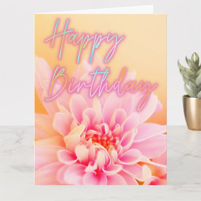 Happy Birthday Iridescent Pink Dahlia Floral Art Karte (Kleine Pflanze)