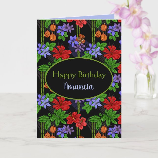 Happy Birthday Jamaican Tropical Dschungel Gemuste Karte (Orchidee)