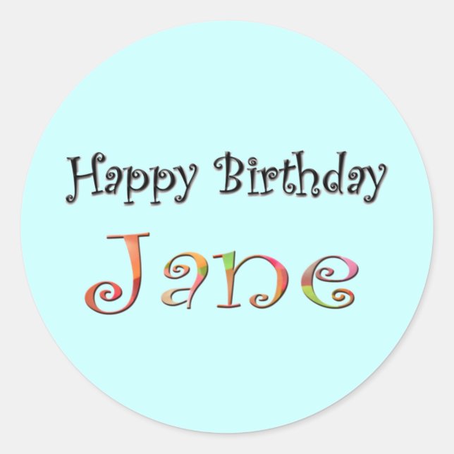 Happy Birthday Jane Runder Aufkleber (Vorderseite)