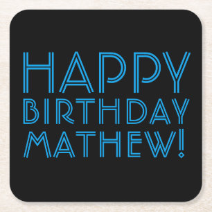 Happy Birthday (JEDER NAME)   Blau & Schwarz (oder Rechteckiger Pappuntersetzer