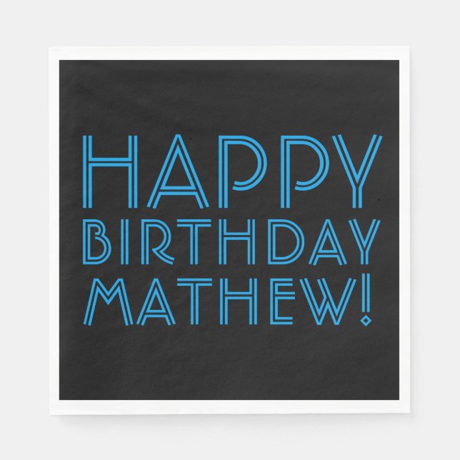 Happy Birthday (JEDER NAME) | Blau & Schwarz (oder Serviette (Vorderseite)