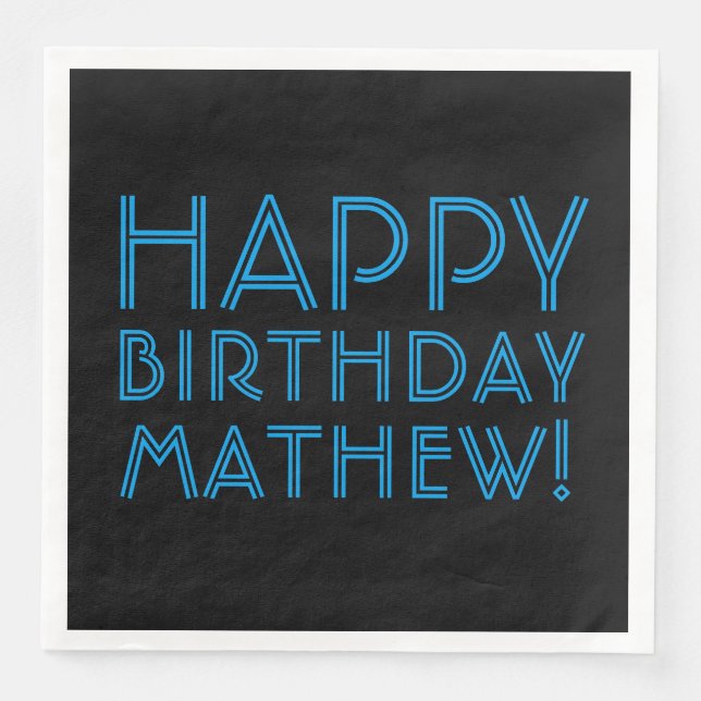 Happy Birthday (JEDER NAME) | Blau & Schwarz (oder Serviette (Vorderseite)