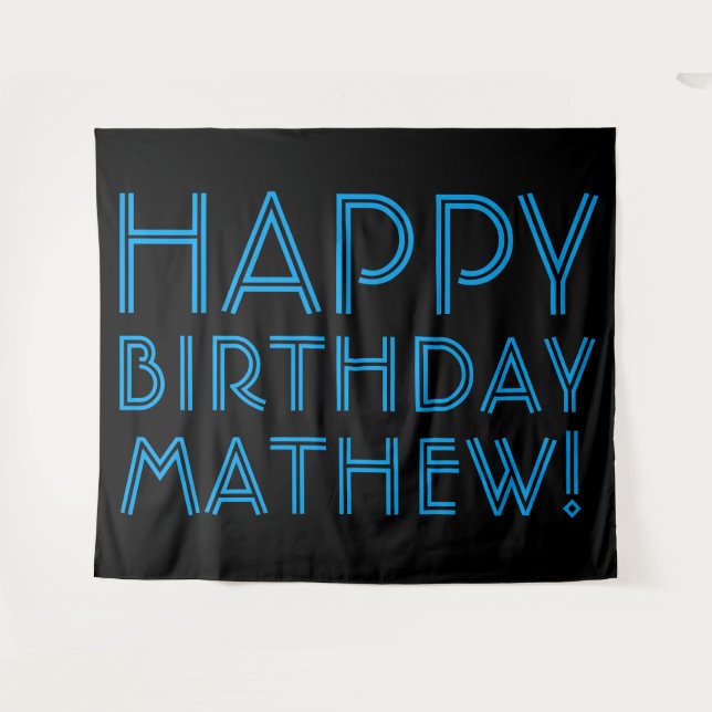 Happy Birthday (JEDER NAME) | Blau & Schwarz (oder Wandteppich (Vorderseite (Horizontal))