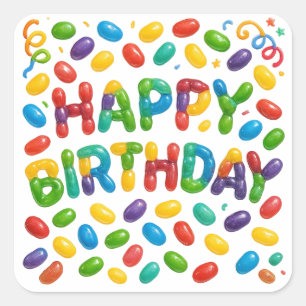 Happy Birthday Jelly Beans Quadratischer Aufkleber