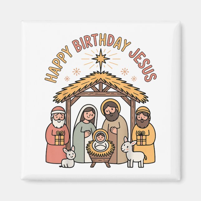 Happy Birthday Jesus Christmas Christian Outfit To Magnet (Vorne)