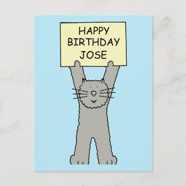 Happy Birthday Jose Cartoon Cat Postkarte (Vorderseite)