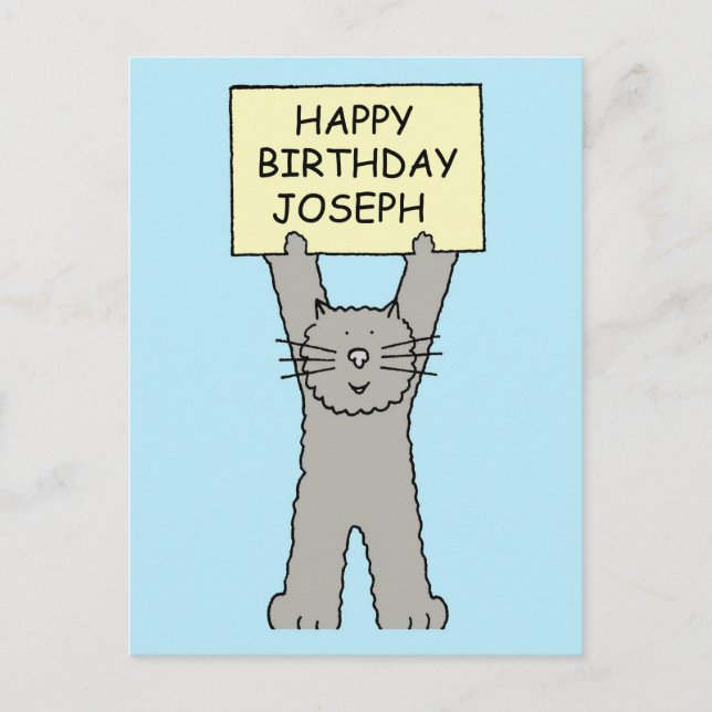 Happy Birthday Joseph Cartoon Cat Postkarte (Vorderseite)