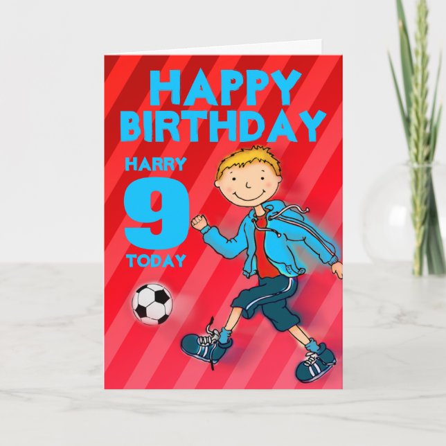 Happy Birthday Jungs Fußball Name & Alterskarte Karte (Vorderseite)