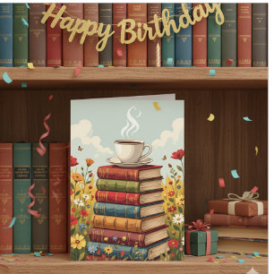 Happy Birthday   Kaffee und Bücher Karte