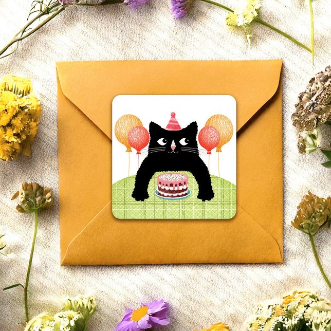 Happy Birthday Katze, Kuchen und Ballons Aufkleber (Von Creator hochgeladen)