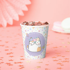 Happy Birthday Kawaii Katze mit Brille und Blume Pappbecher