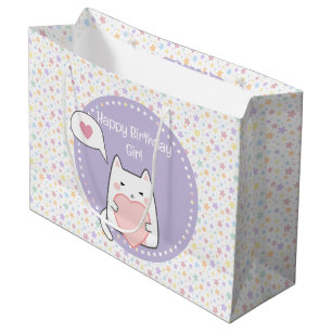 Happy Birthday Kawaii Katze mit Liebe Herz Große Geschenktüte