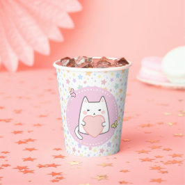 Happy Birthday Kawaii Katze mit Liebe Herz Pappbecher