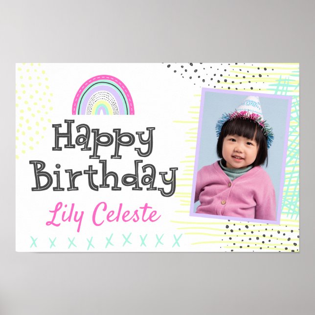 Happy Birthday Kawaii Niedlich Rainbow Party Sign Poster (Vorne)