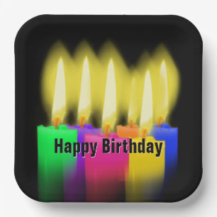 Happy Birthday Kerzen auf schwarz Pappteller