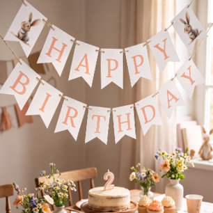 Happy Birthday Kids Bunny Birthday Pink Wimpelkette